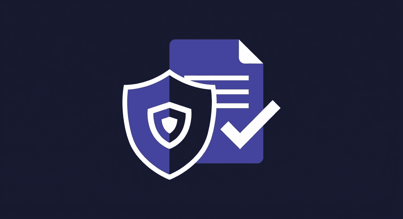 Insurance shield and document icons on a dark navy background