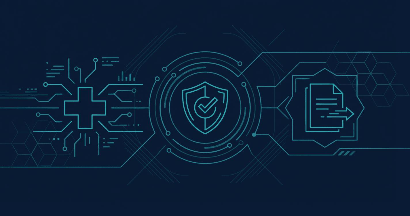 HIPAA compliant fax: healthcare cross, security shield, and document icons